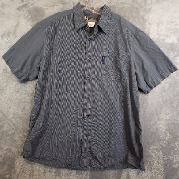 Columbia Mens Shirt Button Up Plaid Blue Short Sleeve Pocket 100% Cotton L‎ - Picture 1 of 12